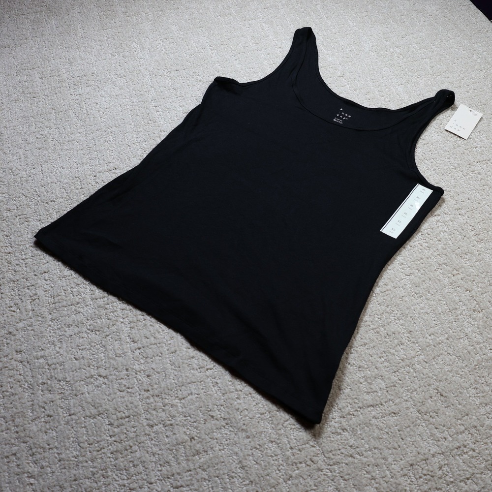 A New Day Womens Ribbed Tank Top Black XL Scoop Neck Sleeveless Basic Tee